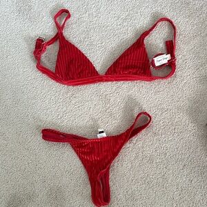 Dippin Daisys Red Ribbed velvet Bikini Set